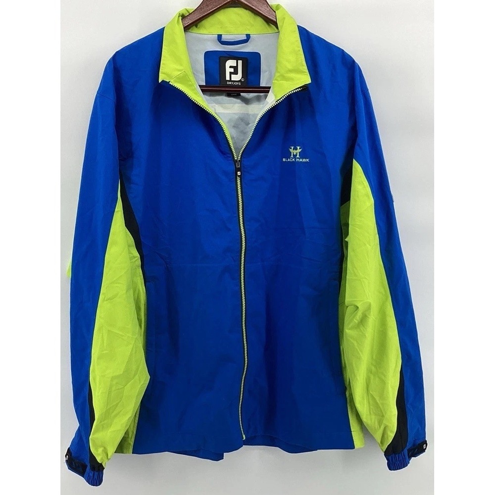 FOOTJOY DRYJOYS MEN'S BLUE/LIME GREEN LONG SLEEVE RAIN JACKET SIZE L